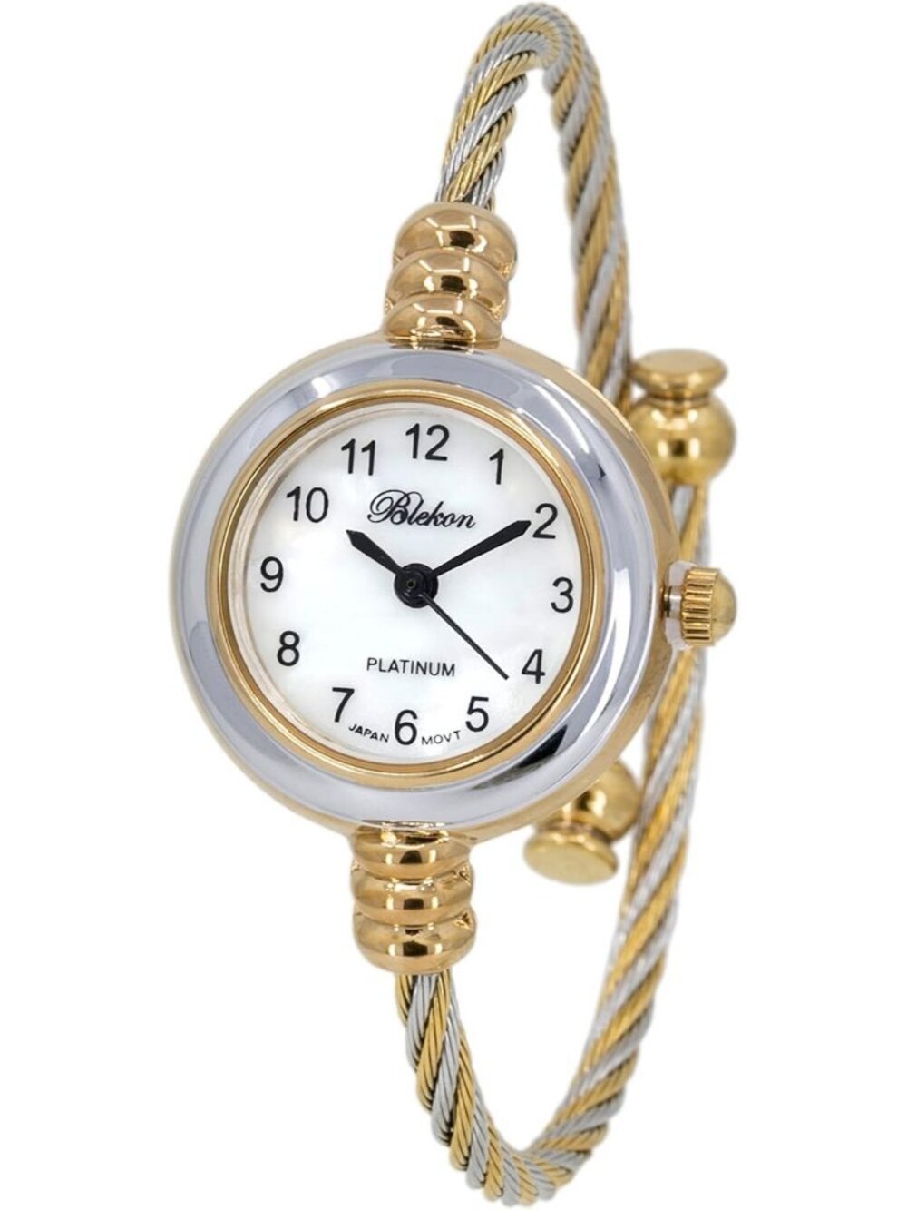 Women's Silver And Gold Analog Elegant Cable Cuff Arabic Numbers Bracelet Watch